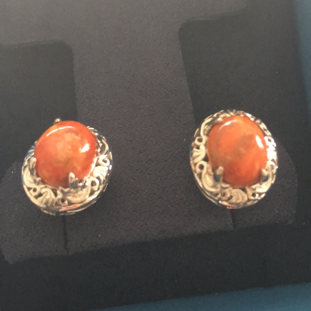 .925 sterling silver Orange gemstone earrings - Picture 5 of 8